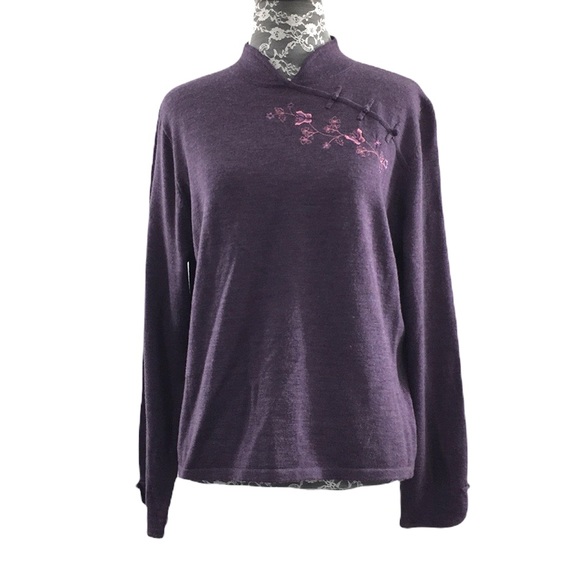 Pendleton Purple Heather Embroidered Sweater Womens Large 100% Merino Wool - Picture 1 of 14